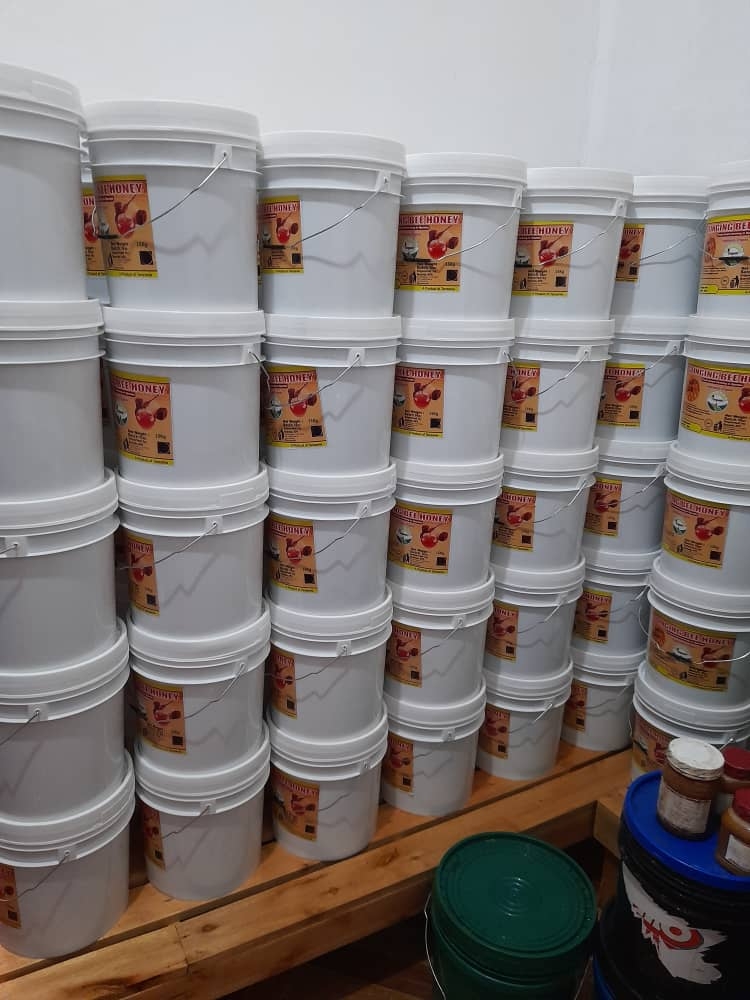 Tanzania Highland Organic Co. Ltd honey buckets prepared for market